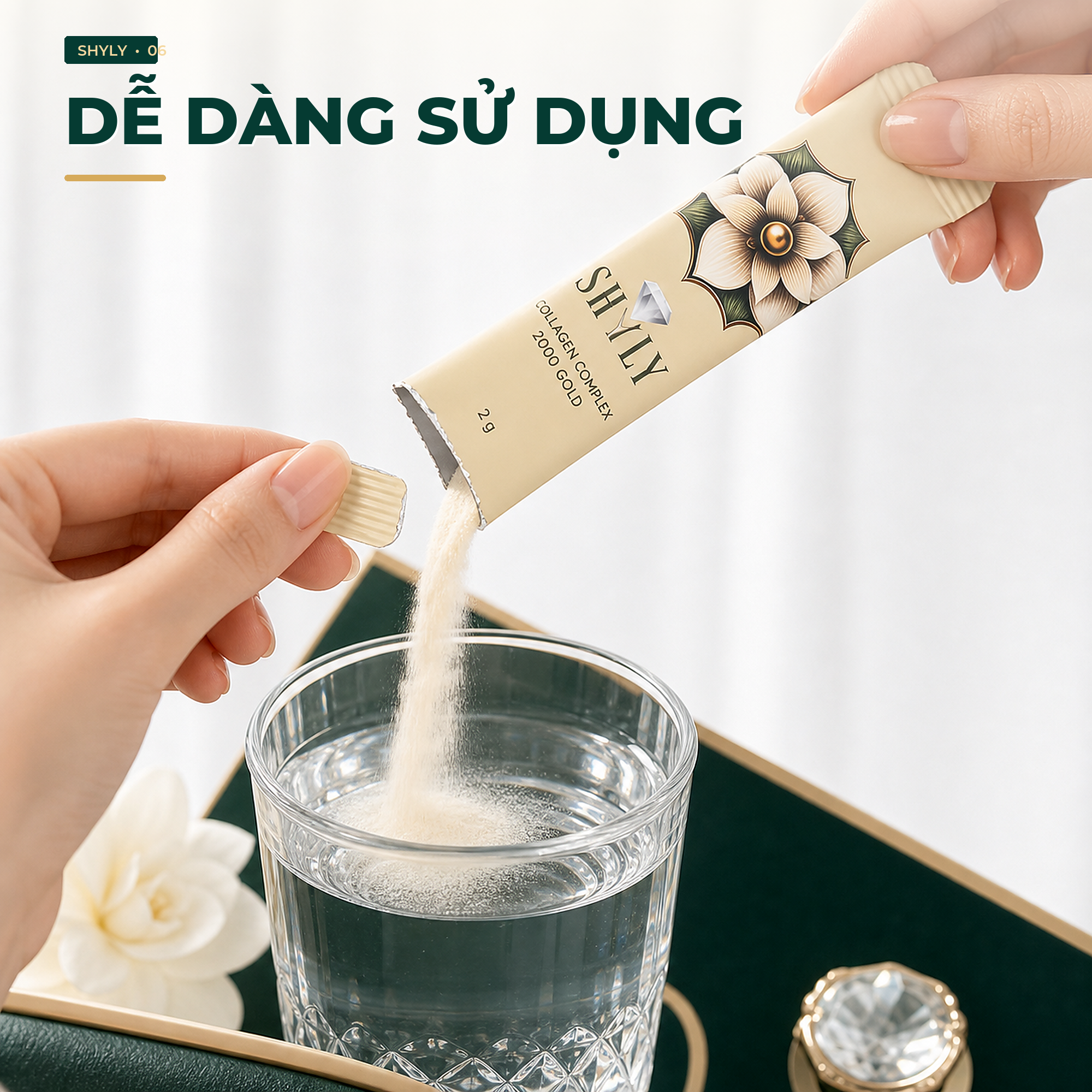 Cách pha bột uống SHYLY Collagen vào ly nước